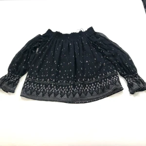 Joie Small 100% Seide Chiffon Schulterfrei Transparent Pullover Bluse Pailletten Schwarz - Bild 1 von 17