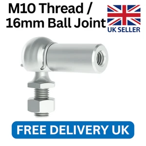 2x M10 Gas Strut End Fittings 16mm Ball Joint Zinc-Plated Heavy Duty Steel - Picture 1 of 6