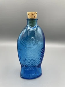 VTG Dr Fisch’s Bitters Fish Bottle Wheaton Blue Glass - Picture 1 of 3