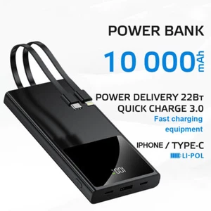 Power Bank 10000mAh Fast Charger Pack 2 Cables External Battery For Mobile Phone - Picture 1 of 6