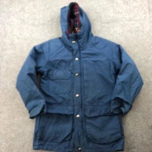 VINTAGE Woolrich Jacket Womens Small Blue Wool Line Pocket Hooded Parka * - Picture 1 of 17