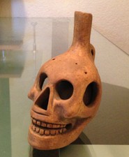 Whistle of Wind Skull Handmade Item of Clay Mexican art See video Halloween Gift