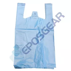 More details for large jumbo blue green strong recycled eco plastic vest shopping carrier bags