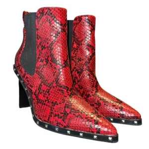 Charles by Charles David Dodger Red Snakeskin Studded Chelsea Ankle Boots Size 9 - Picture 1 of 10