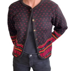 Maglione cardigan corto vintage Tally-Ho Fair Isle con bottoni anteriore donna XL - Foto 1 di 8