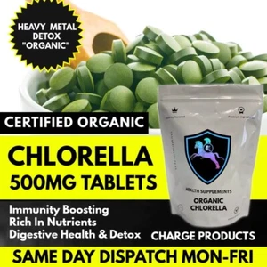 Organic Chlorella 500mg Tablets - Cracked Cell Wall Heavy Metal Detox Digestion - Picture 1 of 5