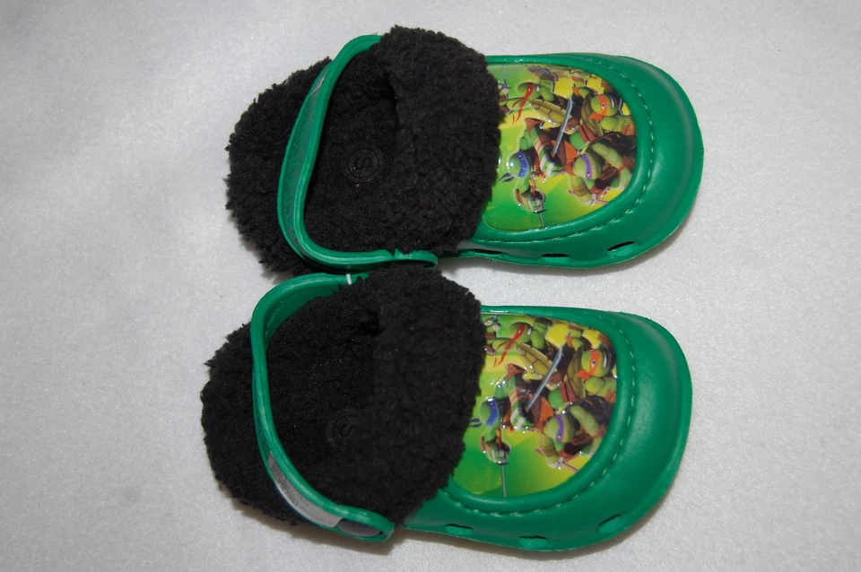 Zapatos para bebés niños pequeños VERDE TMNT TORTUGAS NINJA ZUECOS Sherpa forrados de goma S 5-6 Foto 1 de 2