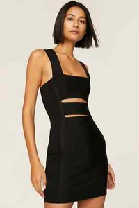 Herve By Herve Leger Black Bandage Super Stretchy Square Neck Mini Dress - Picture 1 of 8