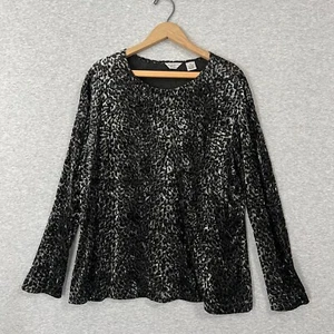 Laura Ashley Burnout Top Womens 2X Black Leopard Velvet Velour Sheer Shimmer - Picture 1 of 11