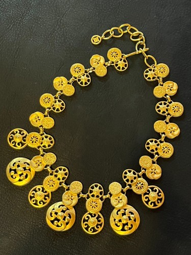 GIVENCHY Collana AUTENTICA Vintage Rara Ciondolo Oro Girocollo Logo Altalena Moneta GP F S