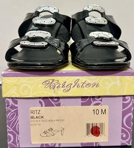 Brighton Ritz Sandal, Black Croc Leather, Women's Slip on made in Italy Sz 10 - Picture 1 of 11