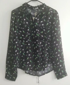 Brave Soul Mollie Parrot Print Popover Top Small Black Animal Sheer Long Sleeve - Picture 1 of 11