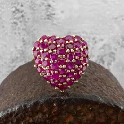 Round Simulated Pink Ruby Heart Ring Gift For Women's In 14K Yellow Gold Plated - Image 1 of 4