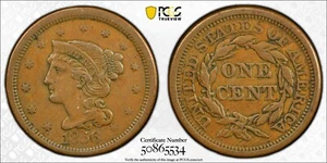 PCGS XF45 1856 Braided Hair Large Cent Slanted 5 Extra Fine - Picture 1 of 3