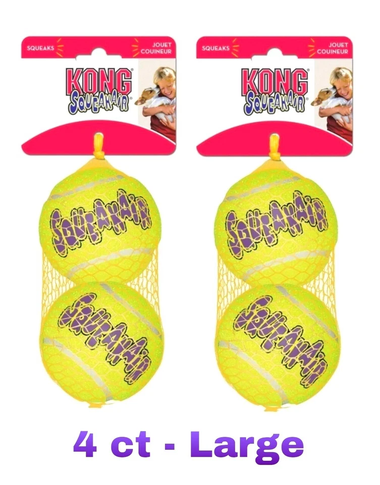 Kong SQUEAKAIR TENNIS BALLS - 4 ct LARGE 3.25" Nonabrasive Squeaky Dog Chew Toys - Image 1 of 1