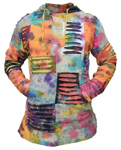 Krawatte gefärbt gerissen Patchwork Baumwolle Hippie bunter Hoodie Herren Unisex Pullover - Bild 1 von 7