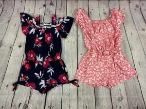 2 Girls Size 6 6X Floral Romper Girls Spring Summer Clothes Shorts Rompers - Picture 1 of 17