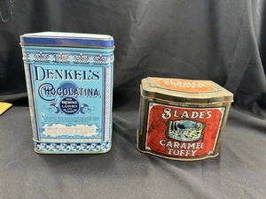 2 Vintage Tins Denkel's Chocolatina Instant Powder Tin & Spades Carmel Toffy Tin - Picture 1 of 7