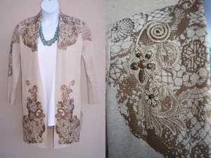 Chico's NEW copper gold beaded cardigan sweater 1 S M FALL open jacket duster - Picture 1 of 12