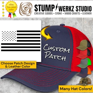 Custom Hat Trucker Baseball Cap Richardson Leather Patch USA Flag America - Picture 1 of 21