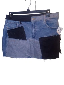 Akira Patch Work Taschen Denim Minirock Damen XL blau schwarz abgeschnitten Boho Neu mit Etikett - Bild 1 von 6