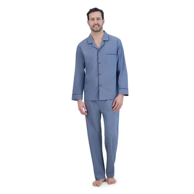 Conjunto de pijama camisa y pantalón de manga larga tejido elástico Hanes para hombre - azul, talla pequeña Foto 1 de 4