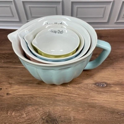 Pastel Ceramic Nesting Measuring Bowls Set of 4 Pour Spouts Kitchen Decor - Image 1 of 4