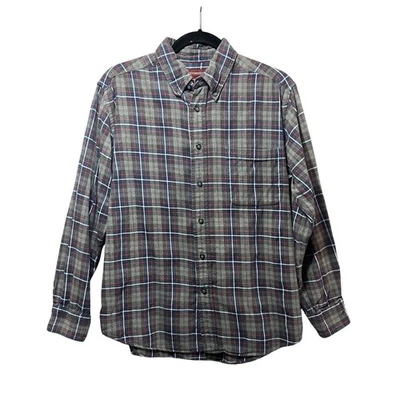 Covington Plaid Flannel Shirt Gray Red Blue Button Front Long Sleeve Cotton M - Image 1 of 4