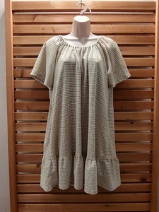 Casual Flared Gingham DRESS Michael Kors Sz Large Cottage Prairie Light Comfort - Picture 1 of 9
