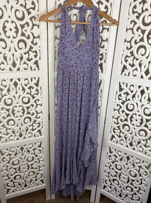 Tree of Life Purple Floral Halter Maxi Dress Size L 14 - image 1 of 4