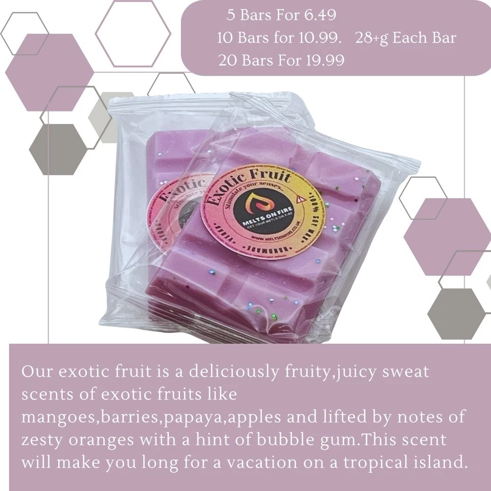 Wax Melts Snap Bars  exotic fruit Highly Scented 28+g Each Vegan. - Image 1 of 2