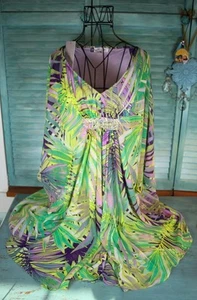 Jennifer Lopez grün/lila Kaftan Palme Prisma Küste Oase klein neu UVP 70 $ - Bild 1 von 13