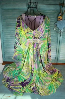 Jennifer Lopez Verde/Púrpura Caftán Palma Prisma Costa Oasis Pequeño Nuevo Precio de venta sugerido por el fabricante $70 Foto 1 de 4