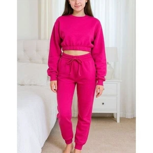 Zenana 2 Piezas Sudadera Corta Chándal Cintura Alta Jogger Conjunto Activo Rosa Caliente XL - Imagen 1 de 11