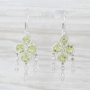 1.95ctw Green Peridot Diamond Dangle Earrings 14k White Gold Lever Backs - Picture 1 of 6