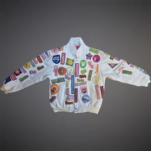 Jeff Hamilton NBA Teams Logo Patch Collage Lederjacke weiß creme Größe Small - Bild 1 von 20