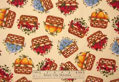 Fruit Basket Pear Strawberry Blueberry Filled Baskets Cotton Fabric By The Yard — 第 1/2 张图片