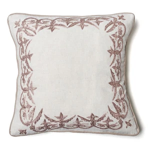 Ruffilana Beige Embroidered Cotton 16 x 16 Inch Square Throw Pillow - Picture 1 of 2