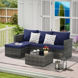 2 Pieces Patio Furniture Set, Woven Sectional L- Shaped, Wicker Conversation Set - Picture 1 of 9