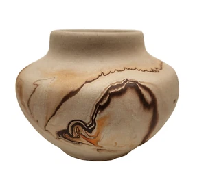 NEMADJI Pottery USA Vintage Vase Brown Orange Swirl Minnesota Signed 103 - Picture 1 of 4