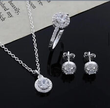 Silver Crystal Rhinestone Sparkling Necklace Earrings And Ring Jewellery Set