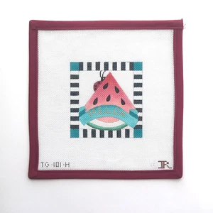 RENAISSANCE DESIGNS Handpainted Needlepoint Canvas Watermelon Ladybug 18 Mesh - Picture 1 of 4