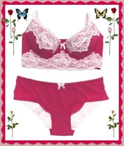 $38 34C ROSA Berry Encaje Largo Forrado Sujetador Acolchado UW JUEGO Bragas Bikini Rene Rofe - Imagen 1 de 7