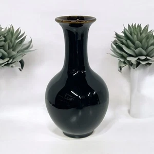 Art Pottery Stoneware Vase Black Brown Drip Glaze 10.5" MCM Minimalist Chinese - Picture 1 of 12