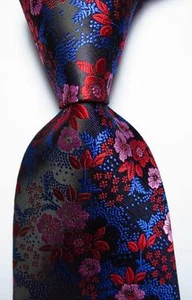 New Classic Floral Black Blue Red Pink JACQUARD WOVEN Silk Men's Tie Necktie - Picture 1 of 2