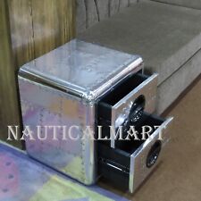 Medieval Epic Aluminum Two Drawer Bedside Silver Table