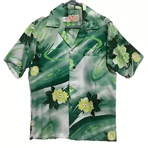 VINTAGE 70s Sears Hawaiian Fashions Shirt Sz M RARE Green Style 11 Made in USA - Picture 1 of 9