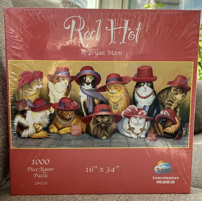 Red Hat Society Hatters Puzzle Red Hot Cats By Bryan Moon 1000 Pieces New 28020 - Image 1 of 2