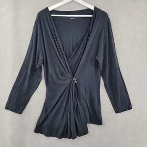 Soft Surroundings Shirt Size Medium Petite Gray Faux Wrap Asymmetrical Lagenlook - Picture 1 of 7