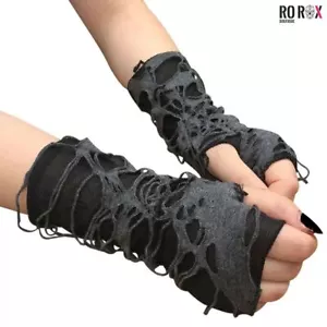 Ro Rox Distressed Fingerless Gloves Short Armwarmers Gothic Accessory Ripped - Picture 1 of 4